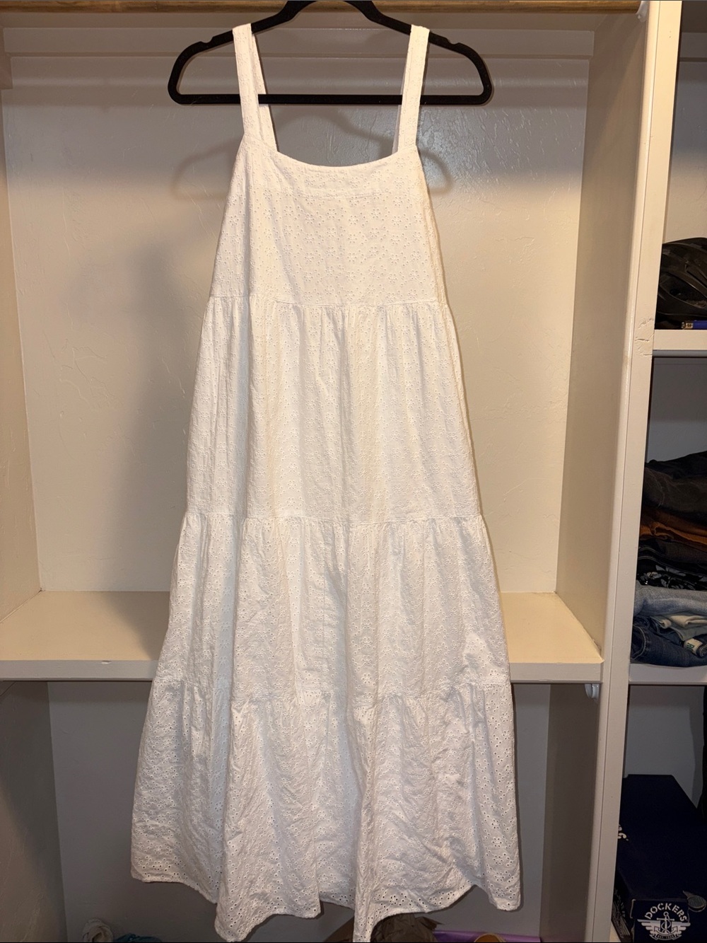 White Eyelet Tiered Maxi Dress with Wide Straps